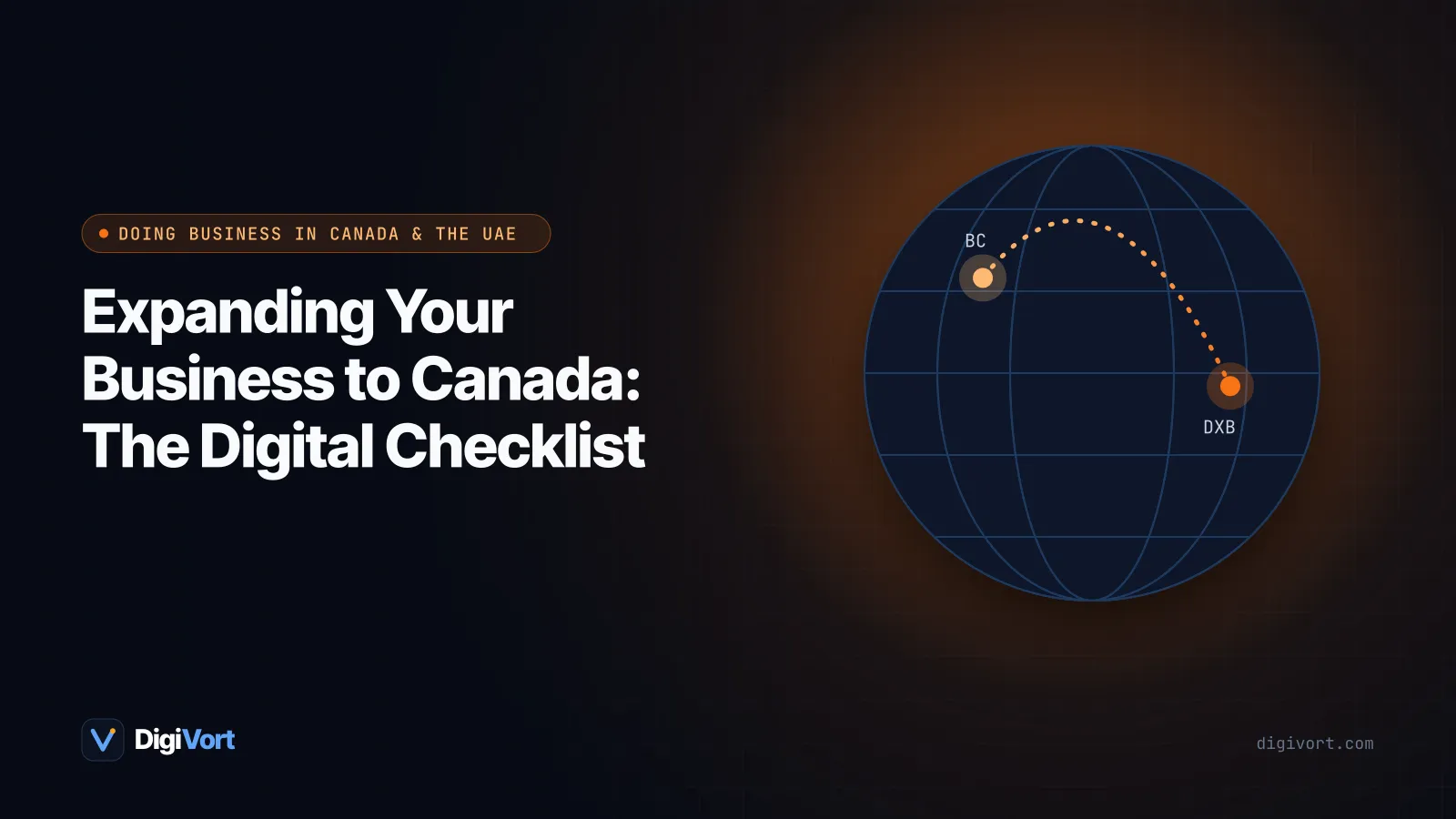 Illustration of a laptop showing a Canadian storefront with a maple leaf, checklist icons and a map of Canada in the background