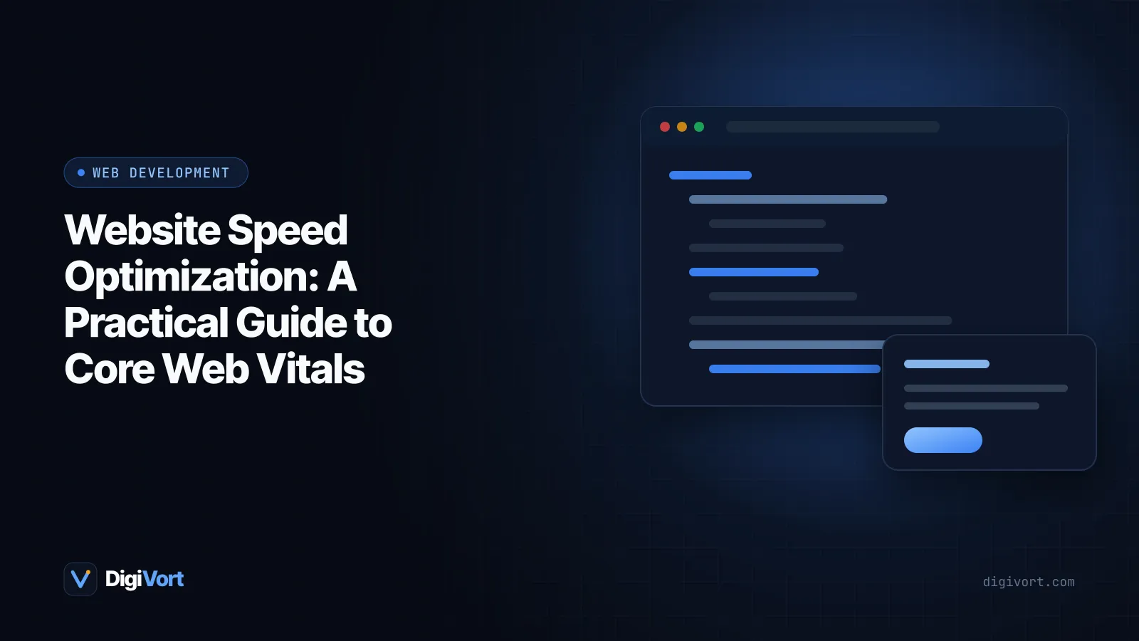 Illustration of a website speedometer with three gauges labelled loading, interactivity and visual stability
